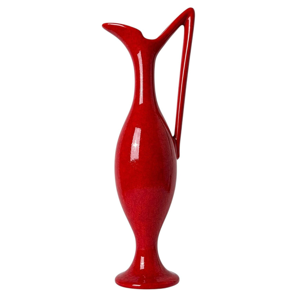Sculptural German Ceramic Vase, Glossy Red Glaze, Mid-Century