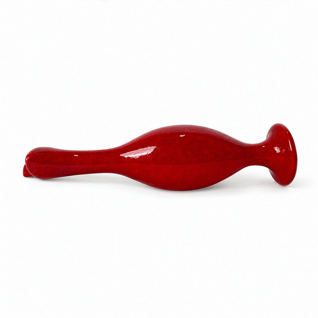 Sculptural German Ceramic Vase, Glossy Red Glaze, Mid-Century