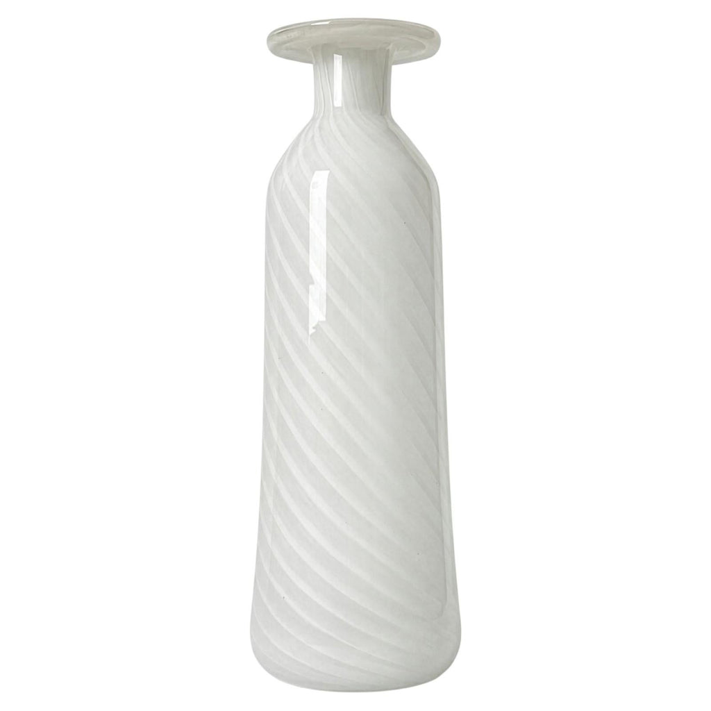 1970s Murano Glass Bottle with White Spiral Filigree, Vintage Italian