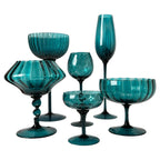 Set of Six Empoli Dark Turquoise Glass Vases, Italy, Mid-Century, 1960
