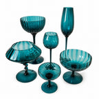 Set of Six Empoli Dark Turquoise Glass Vases, Italy, Mid-Century, 1960
