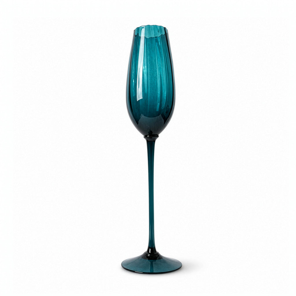 Set of Six Empoli Dark Turquoise Glass Vases, Italy, Mid-Century, 1960