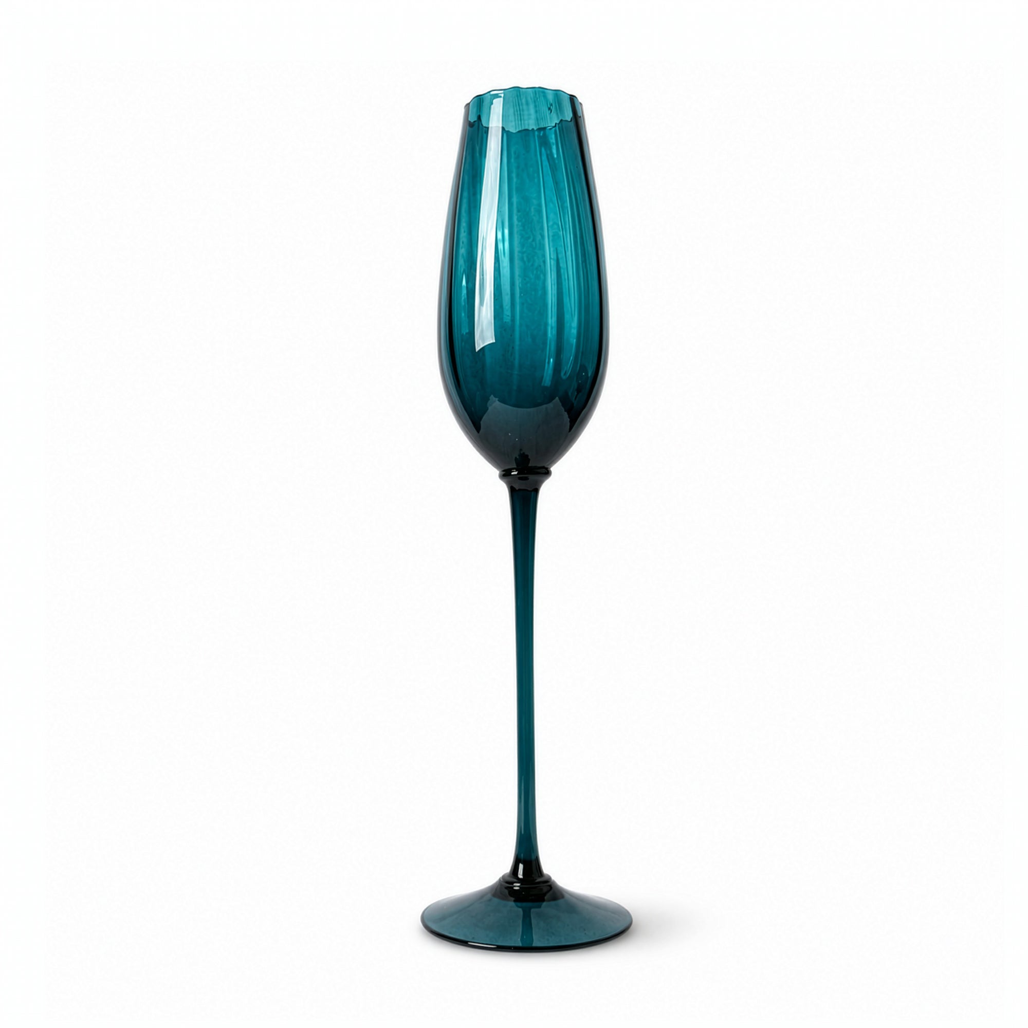 Set of Six Empoli Dark Turquoise Glass Vases, Italy, Mid-Century, 1960