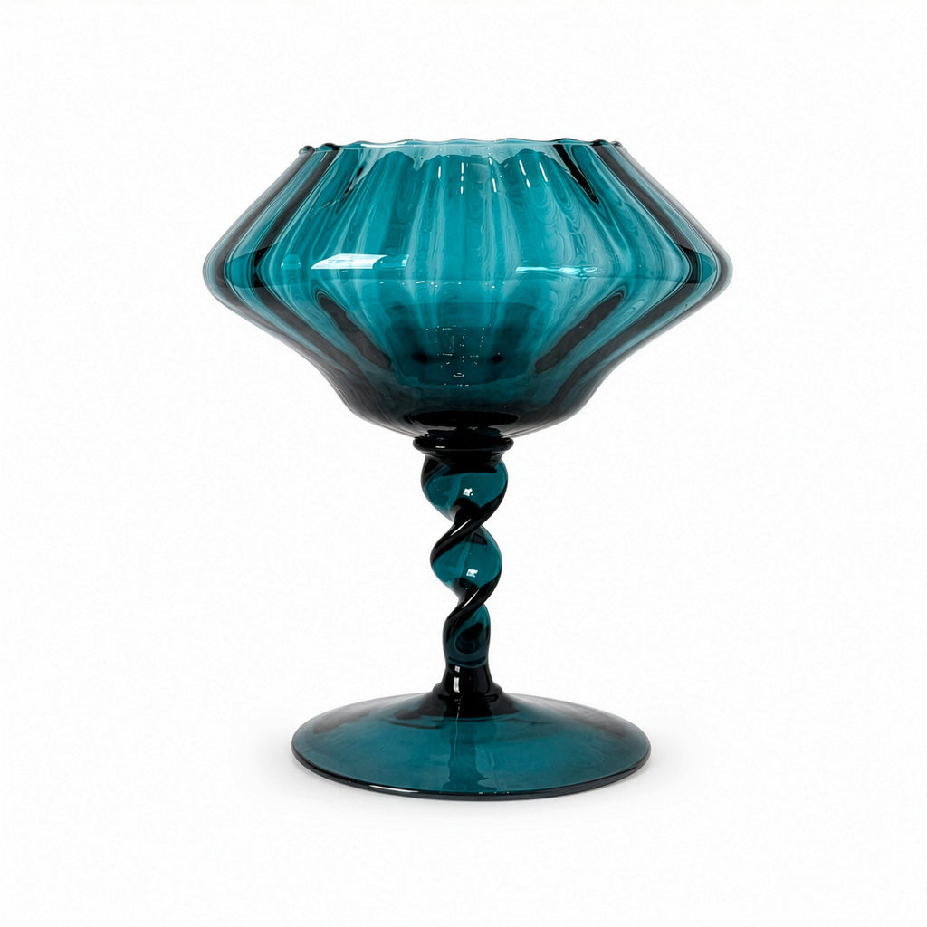 Set of Six Empoli Dark Turquoise Glass Vases, Italy, Mid-Century, 1960