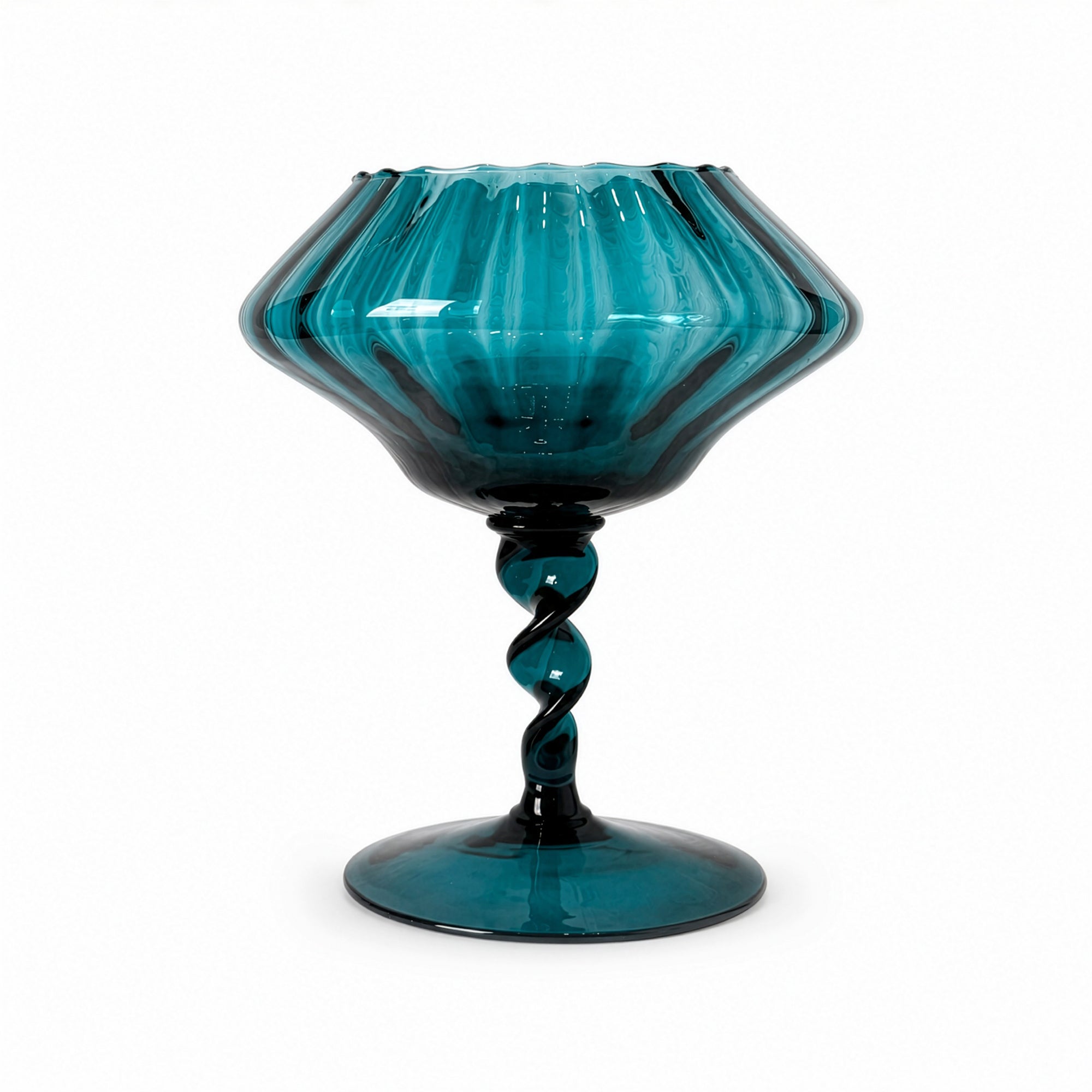 Set of Six Empoli Dark Turquoise Glass Vases, Italy, Mid-Century, 1960