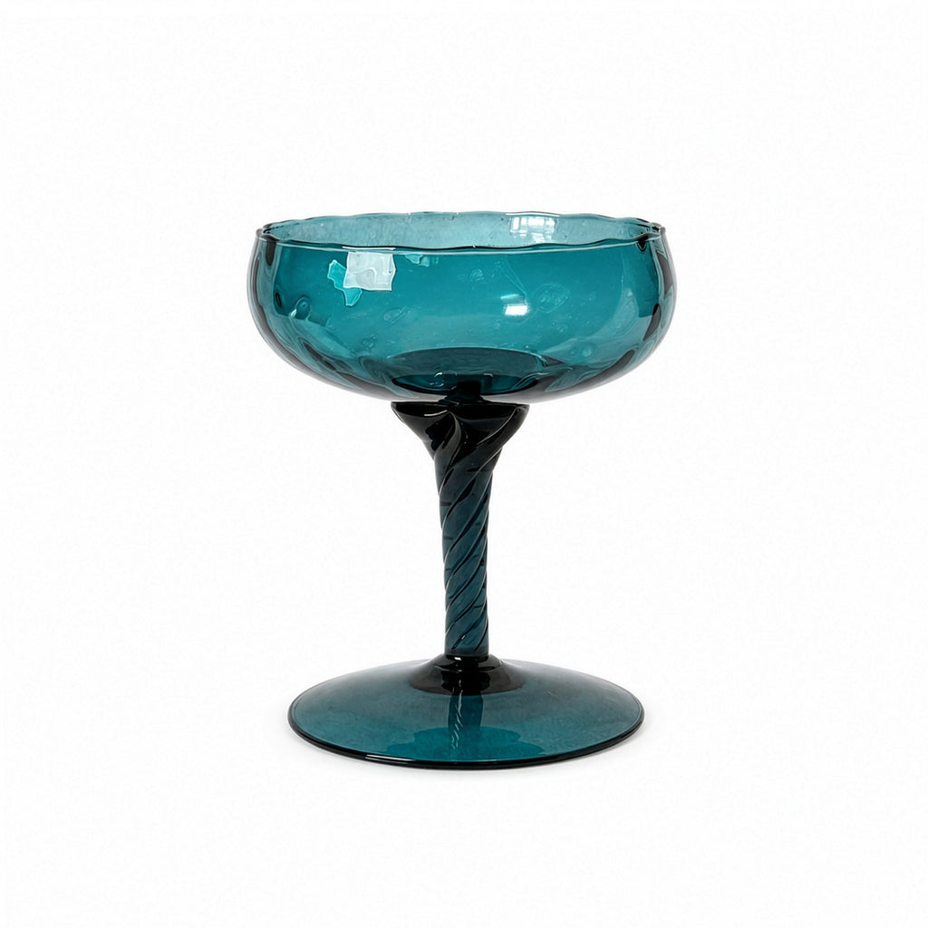 Set of Six Empoli Dark Turquoise Glass Vases, Italy, Mid-Century, 1960