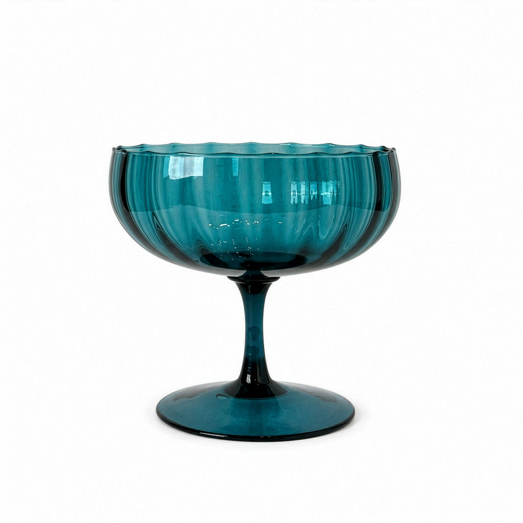 Set of Six Empoli Dark Turquoise Glass Vases, Italy, Mid-Century, 1960