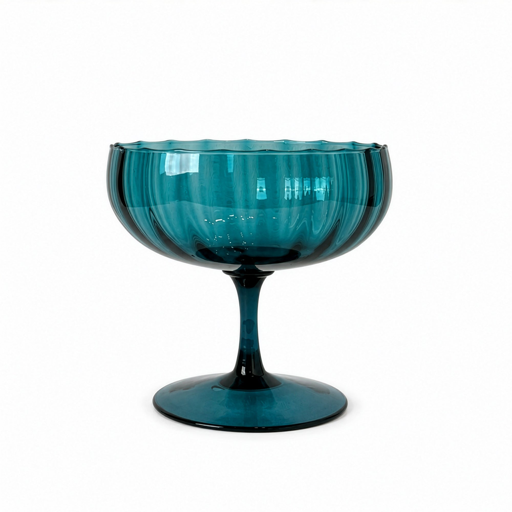 Set of Six Empoli Dark Turquoise Glass Vases, Italy, Mid-Century, 1960