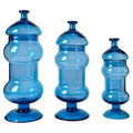 Set of Three Italian Blue Glass Apothecary Jars, Empoli Style, Late 20th Century