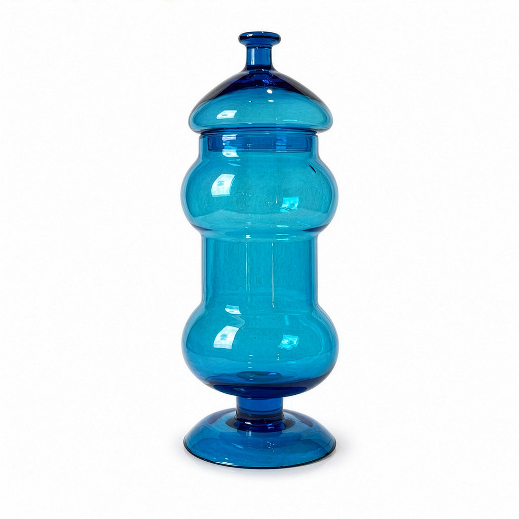 Set of Three Italian Blue Glass Apothecary Jars, Empoli Style, Late 20th Century