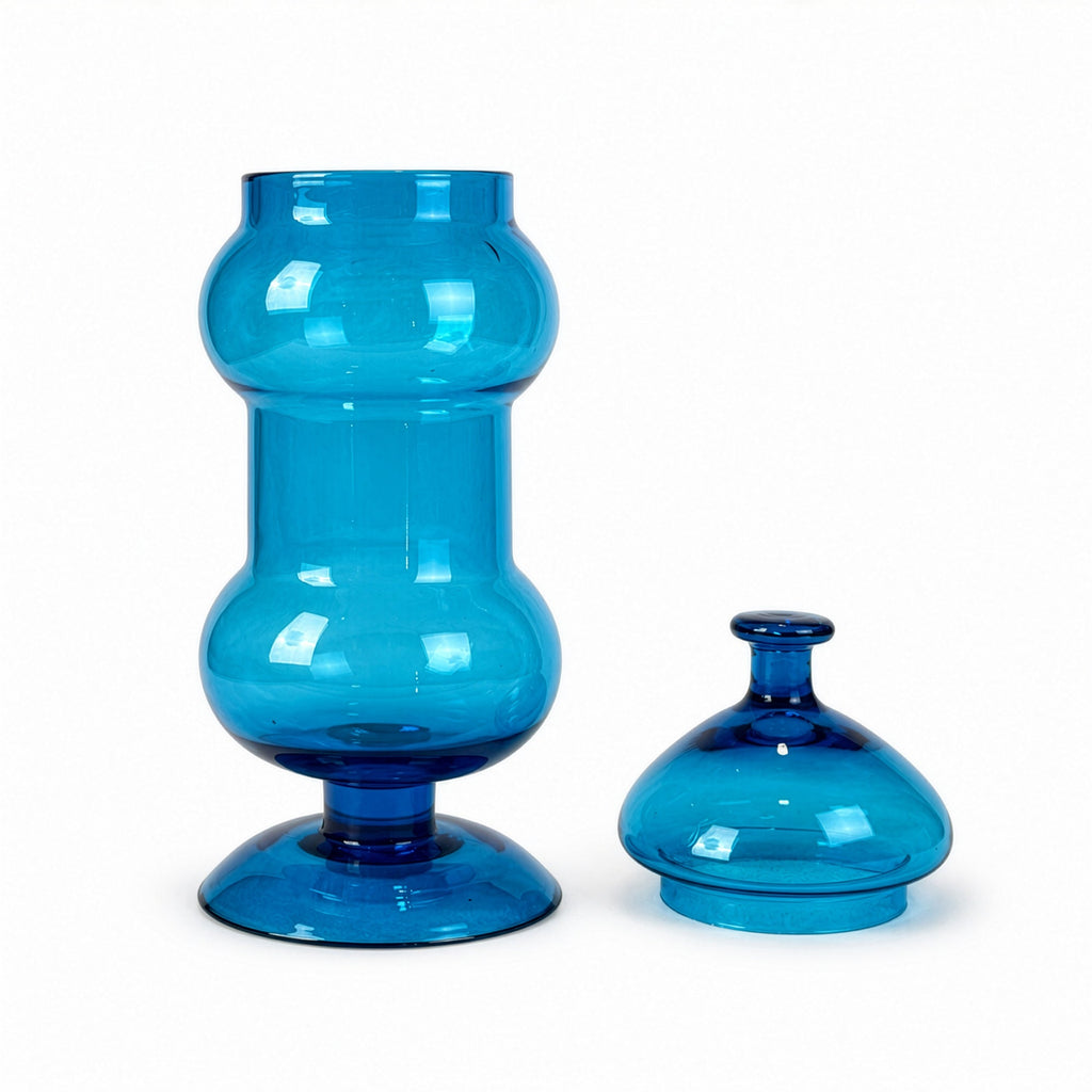 Set of Three Italian Blue Glass Apothecary Jars, Empoli Style, Late 20th Century