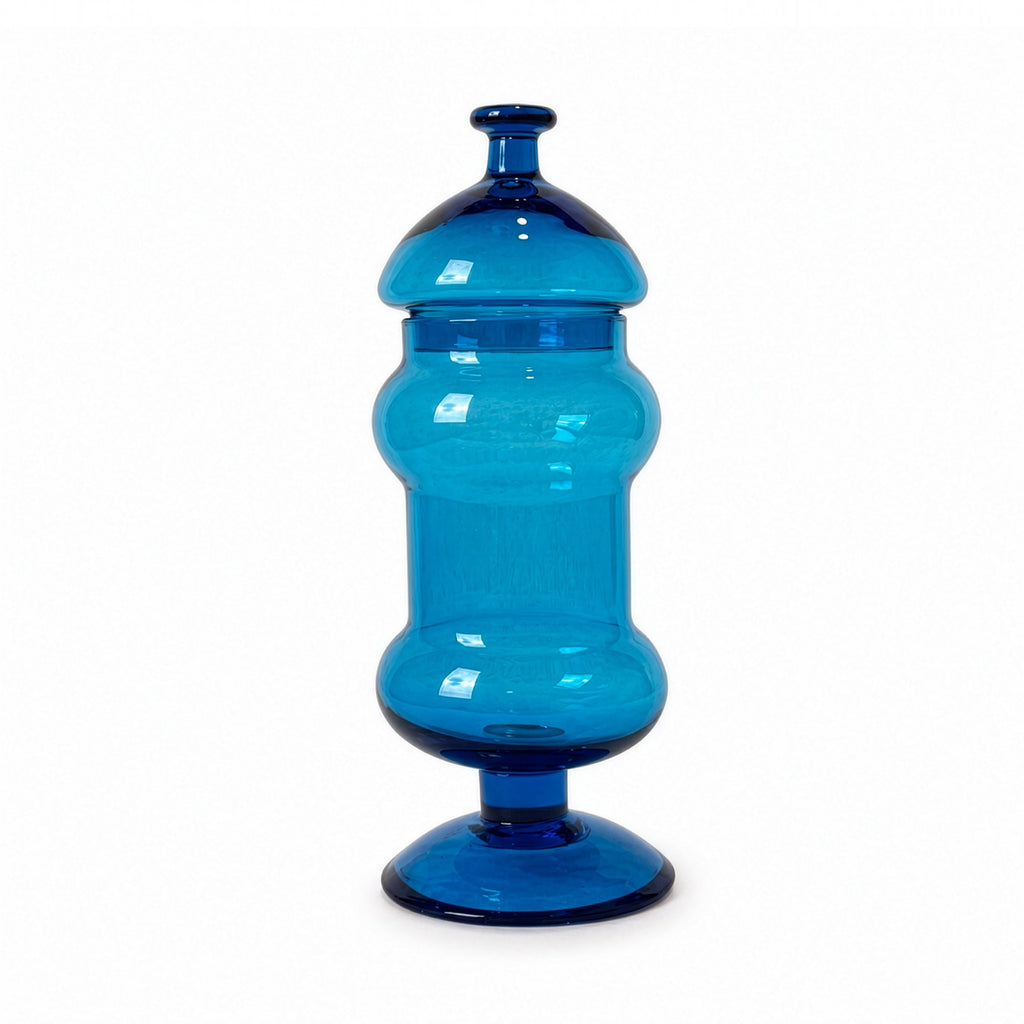 Set of Three Italian Blue Glass Apothecary Jars, Empoli Style, Late 20th Century