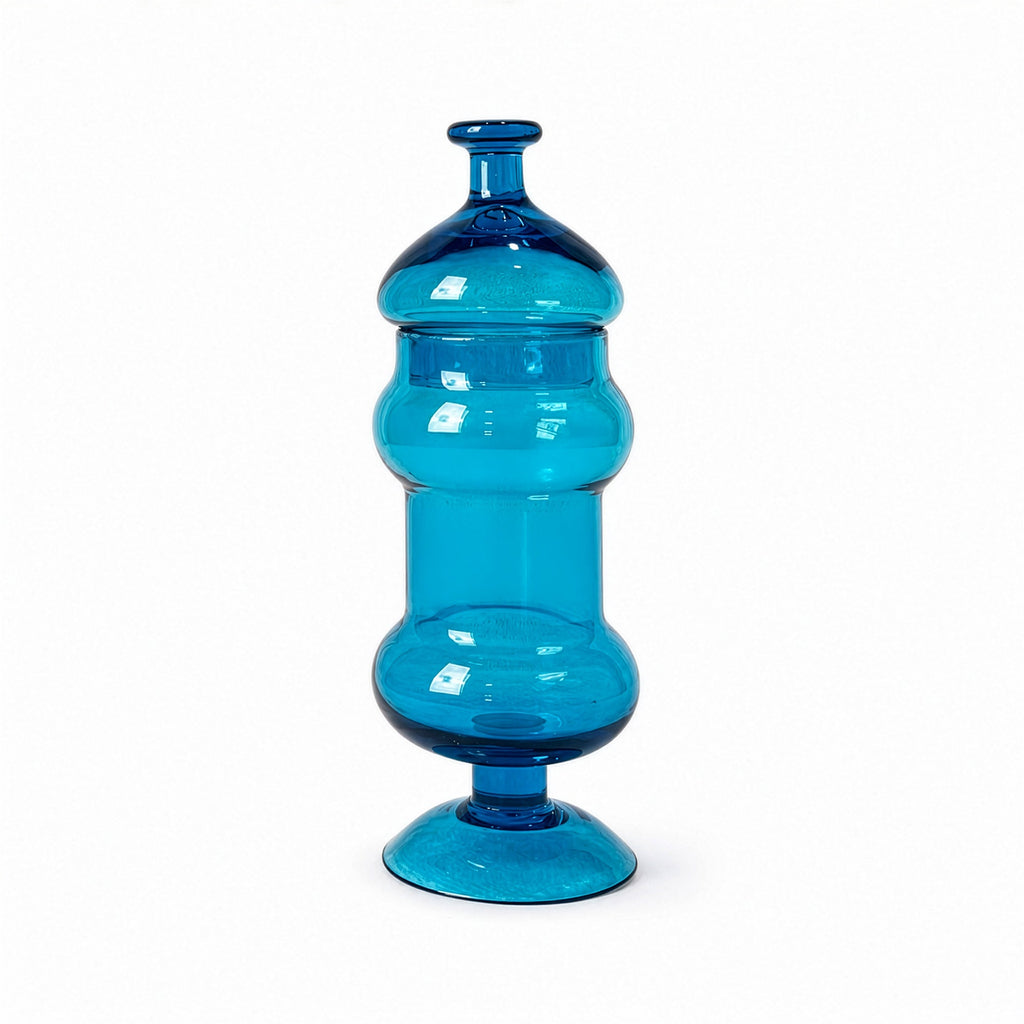 Set of Three Italian Blue Glass Apothecary Jars, Empoli Style, Late 20th Century