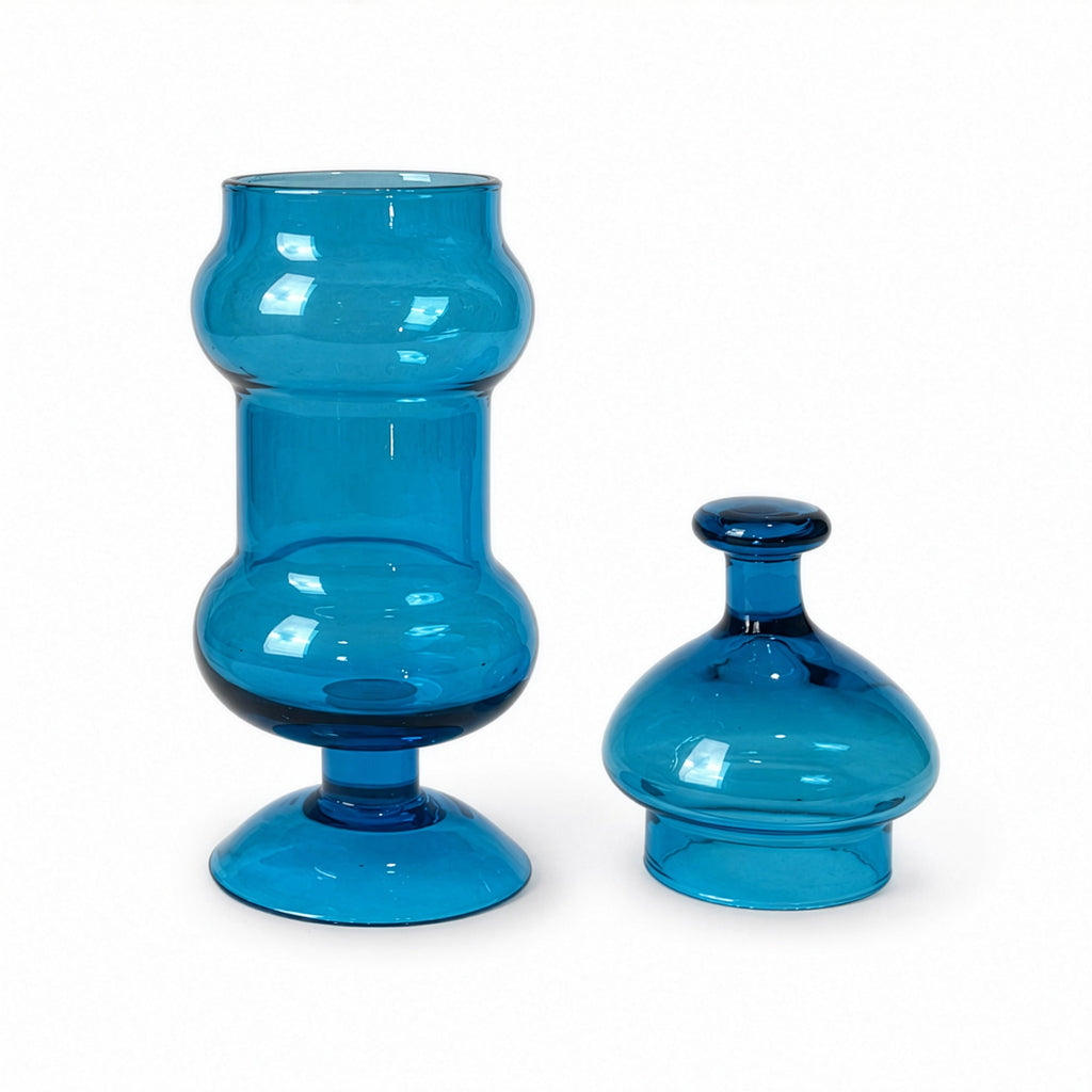 Set of Three Italian Blue Glass Apothecary Jars, Empoli Style, Late 20th Century