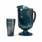 Vintage Iridescent Blue Glassware Set with Pitcher and Tumblers, 1970