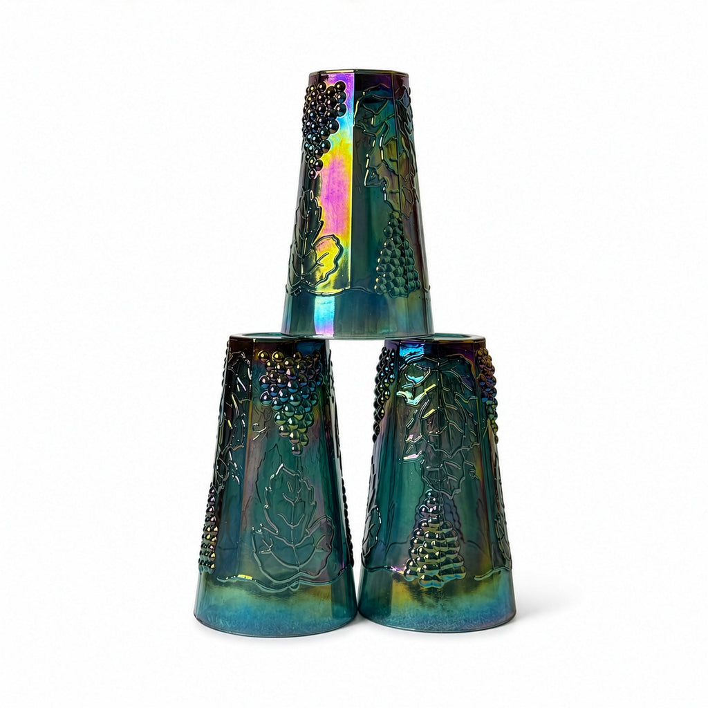 Vintage Iridescent Blue Glassware Set with Pitcher and Tumblers, 1970