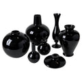 Vintage Set of Seven Black Glass Vessels, Mid-Century Modern, 1970s
