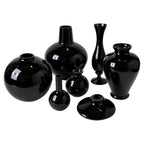 Vintage Set of Seven Black Glass Vessels, Mid-Century Modern, 1970s