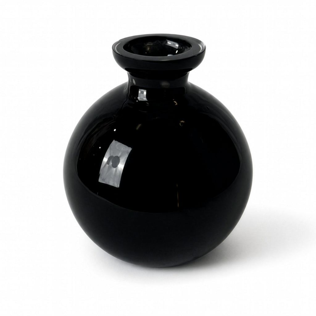 Vintage Set of Seven Black Glass Vessels, Mid-Century Modern, 1970s