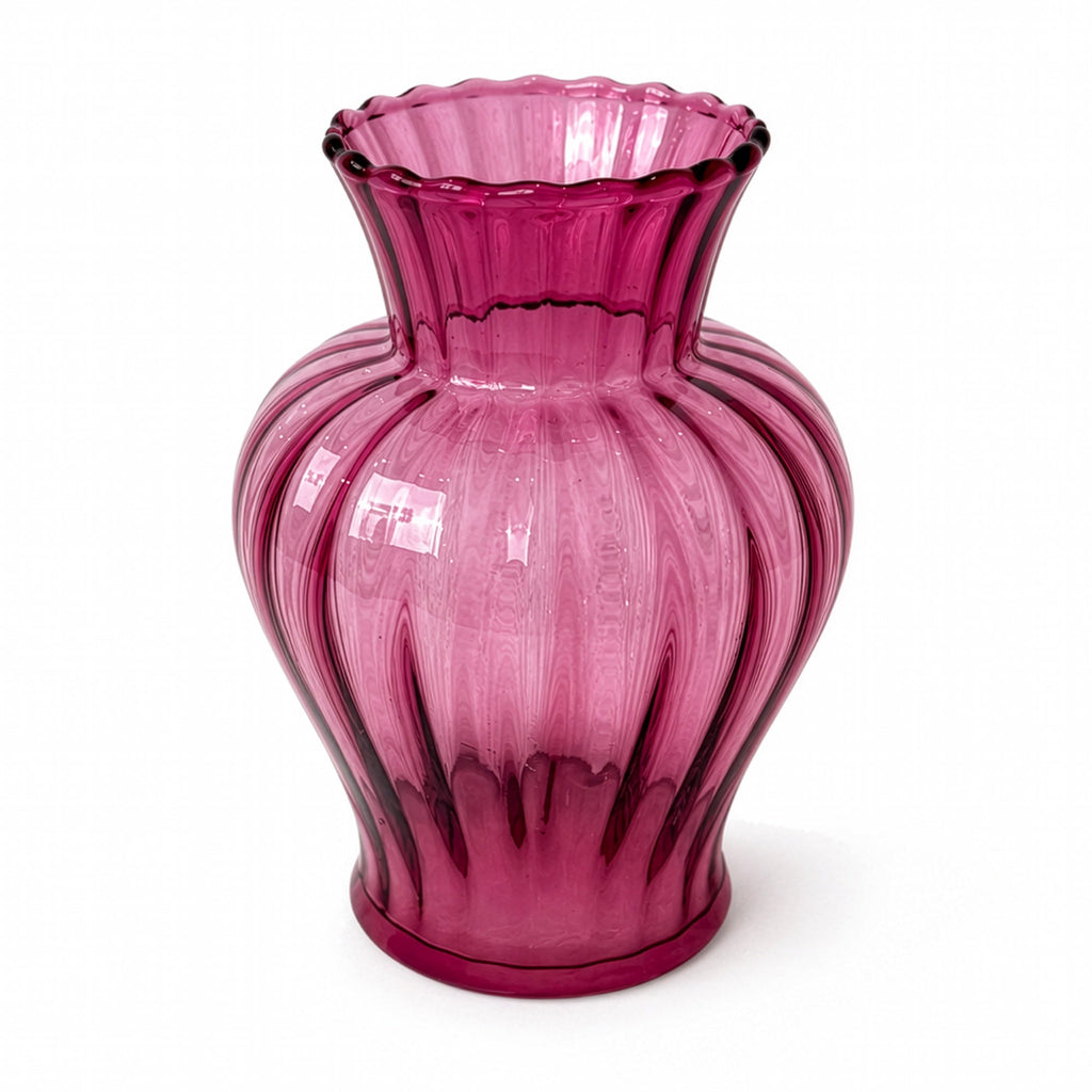 Mid-Century Vintage Ribbed Pink Art Glass Vessels Set, 1970