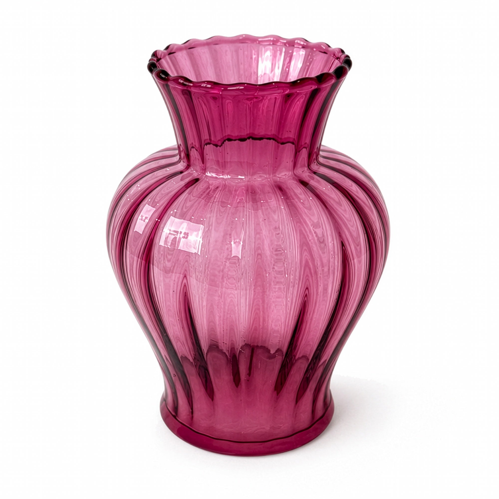 Mid-Century Vintage Ribbed Pink Art Glass Vessels Set, 1970