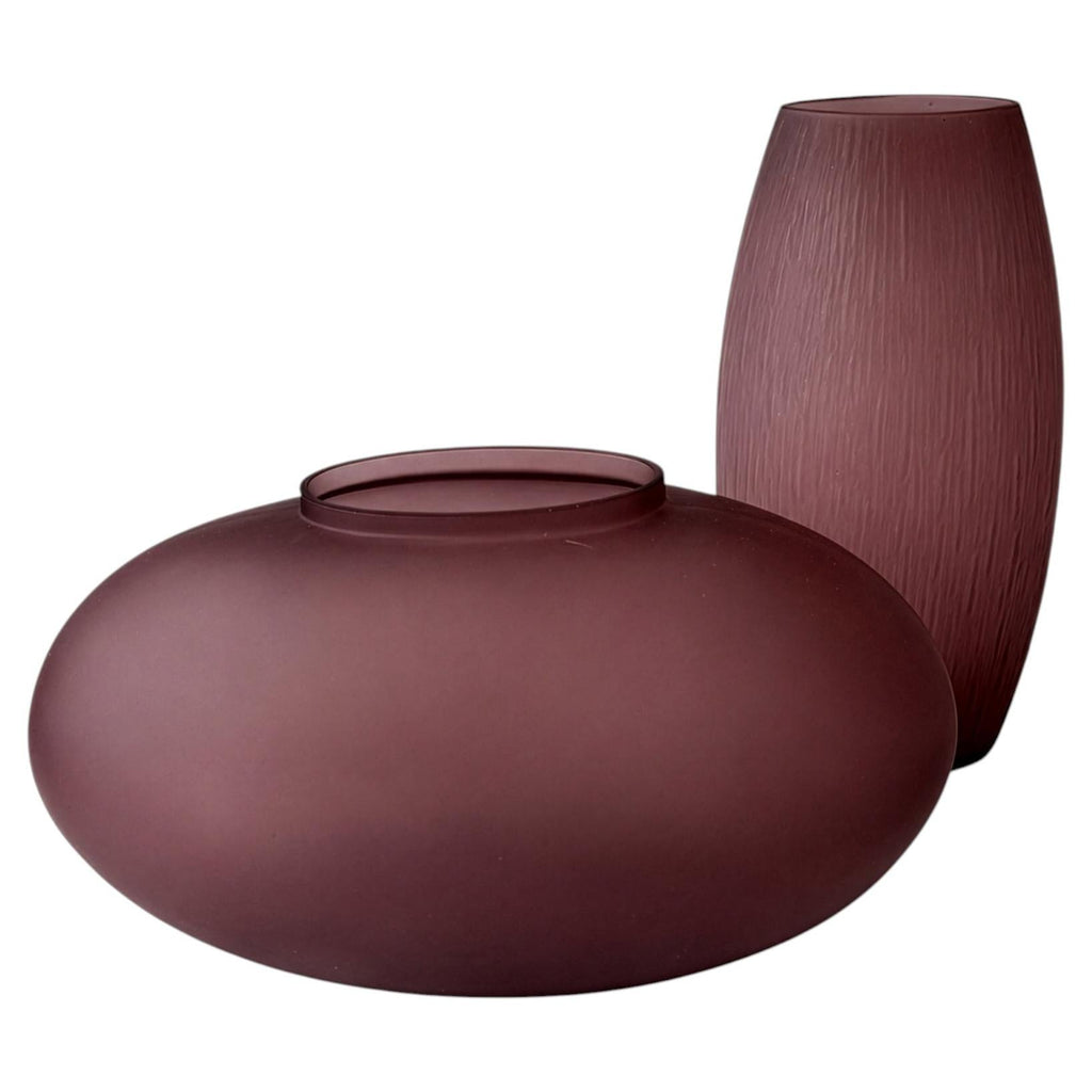 Elegant Pair of Purple Matte Glass Vases, Post-Modern Design, 1990