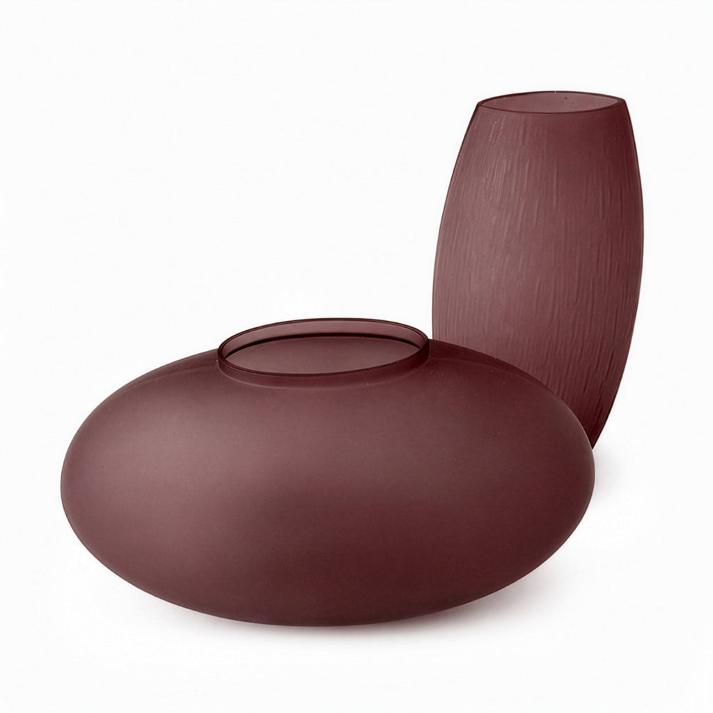 Elegant Pair of Purple Matte Glass Vases, Post-Modern Design, 1990