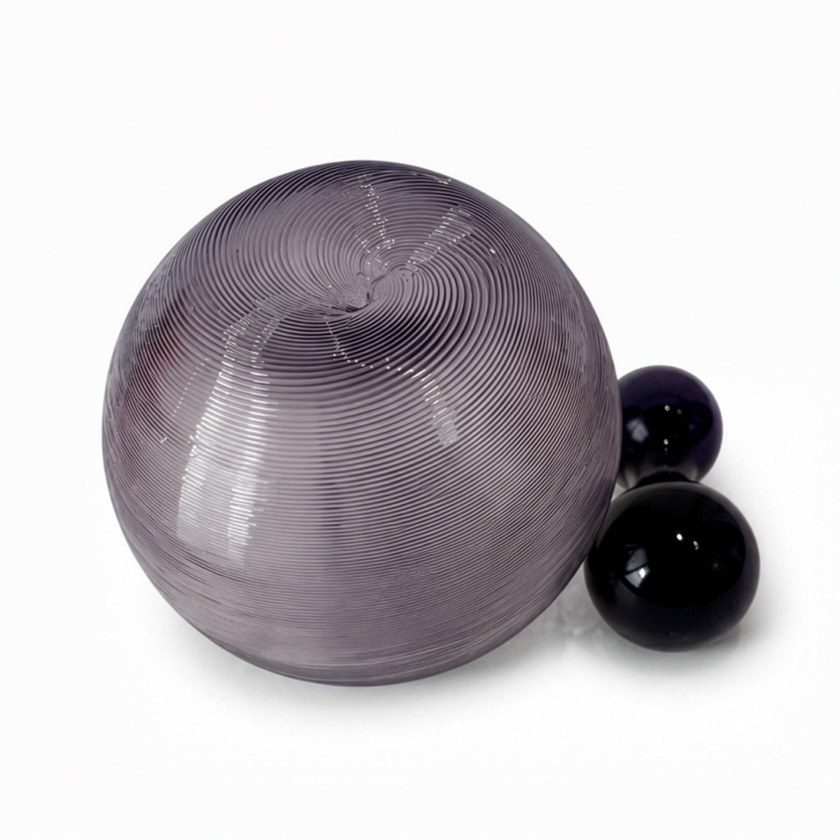Vintage Lilac Ribbed Glass Decorative Bottle with Amethyst Ball Stopper