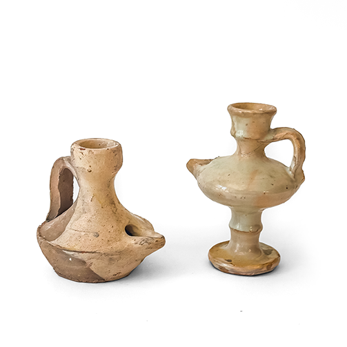 Pair of Glazed Ceramic Oil Lamps