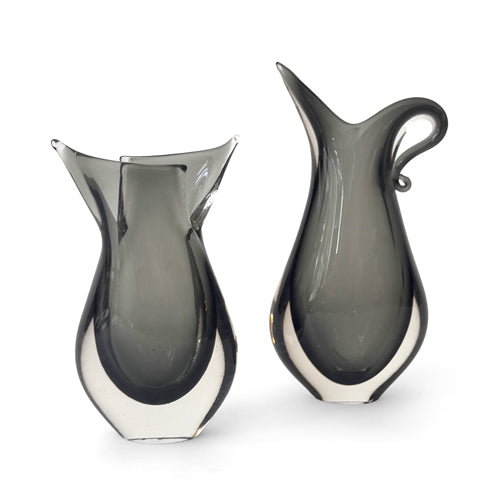 Pair of Sculptural Smoke Grey Glass Vases