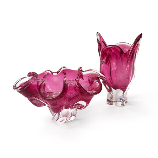 Pair of Italian Blown Glass Sculptures in Ruby Pink