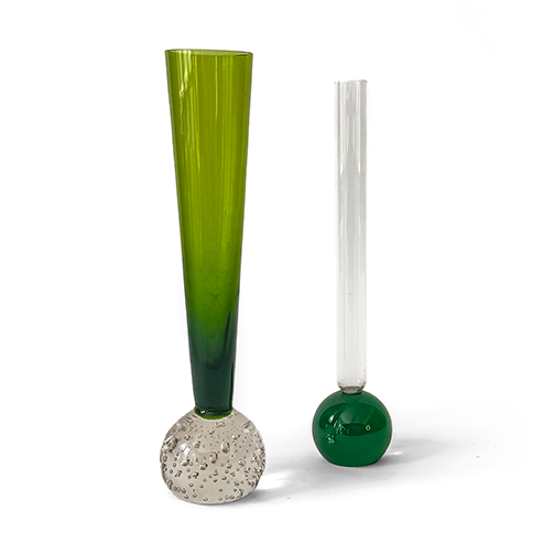 Pair of Bud Vases with Spherical Bases in Green Tones