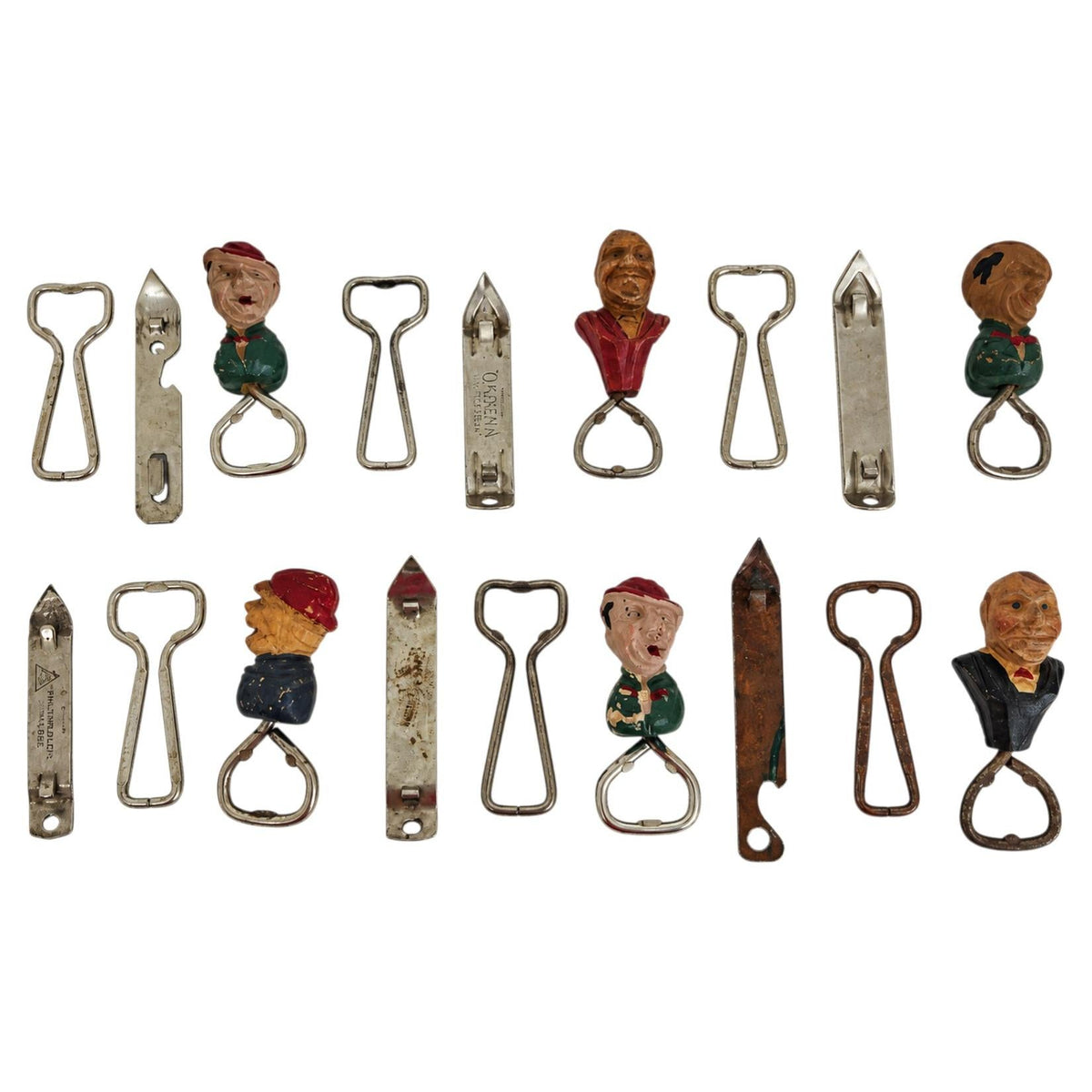 Vintage 18 Metal Bottle Openers & Figural Corkscrews Collection, 1950