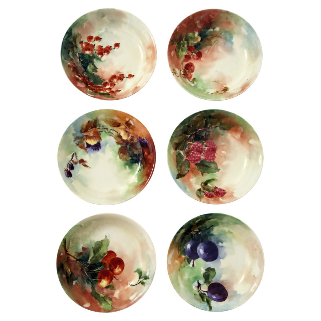 Set of Six Antique Hand-Painted Limoges Porcelain Berry Bowls, 1905
