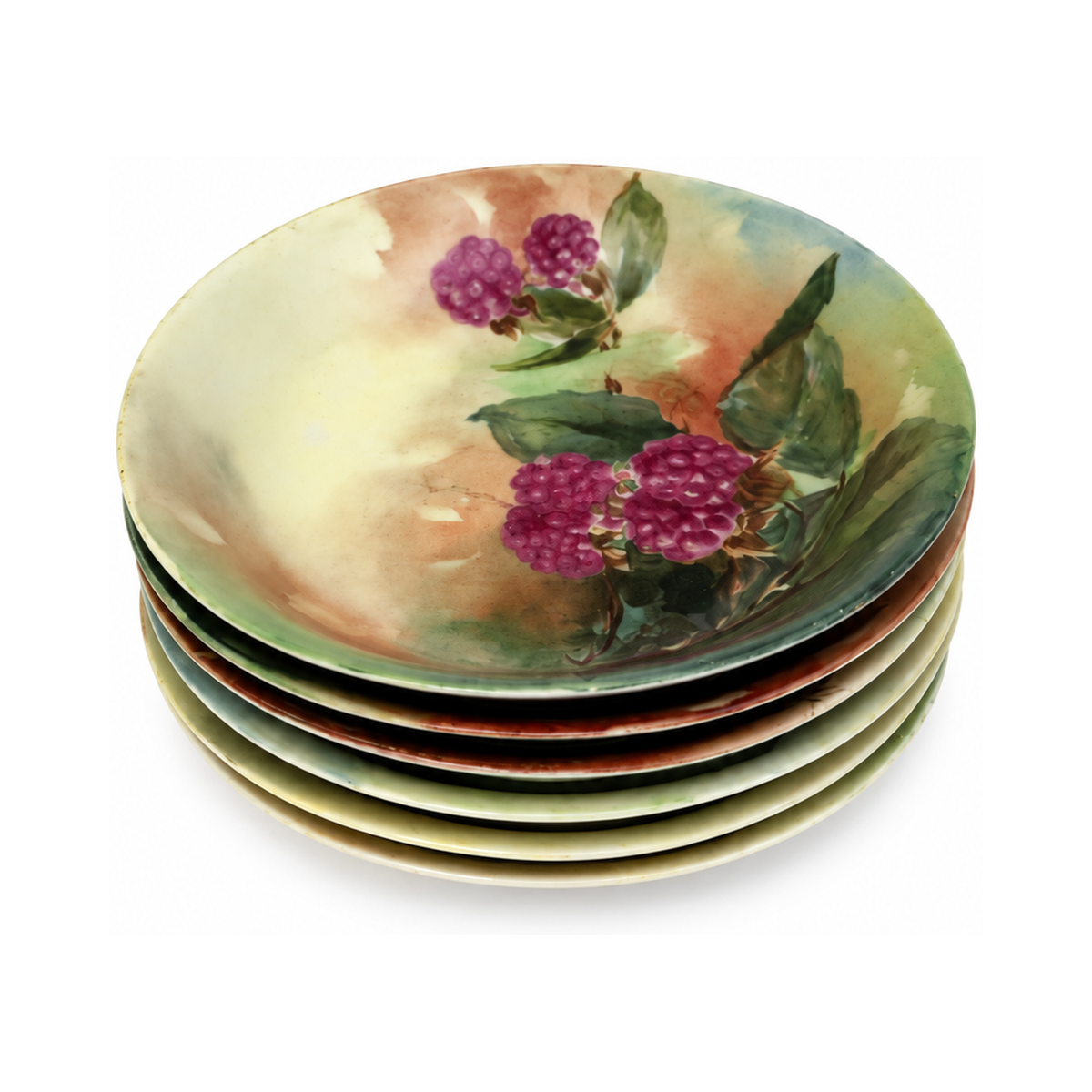 Set of Six Antique Hand-Painted Limoges Porcelain Berry Bowls, 1905