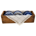 Antique Flow Blue Butter Pat Collection, Primitive Drawer and Handmade Napkins