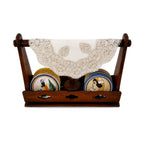 Antique Quimper Porcelain Butter Pats Set with Caddy and Doilies