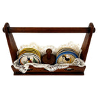 Antique Quimper Porcelain Butter Pats Set with Caddy and Doilies