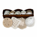 Collection of Antique Limoges Butter Pats, Lace Doilies and Primitive Caddy