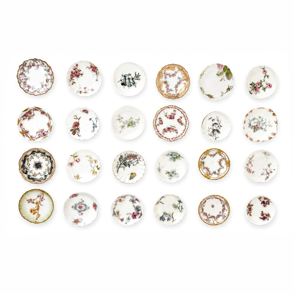 Collection of Antique Limoges Butter Pats, Lace Doilies and Primitive Caddy