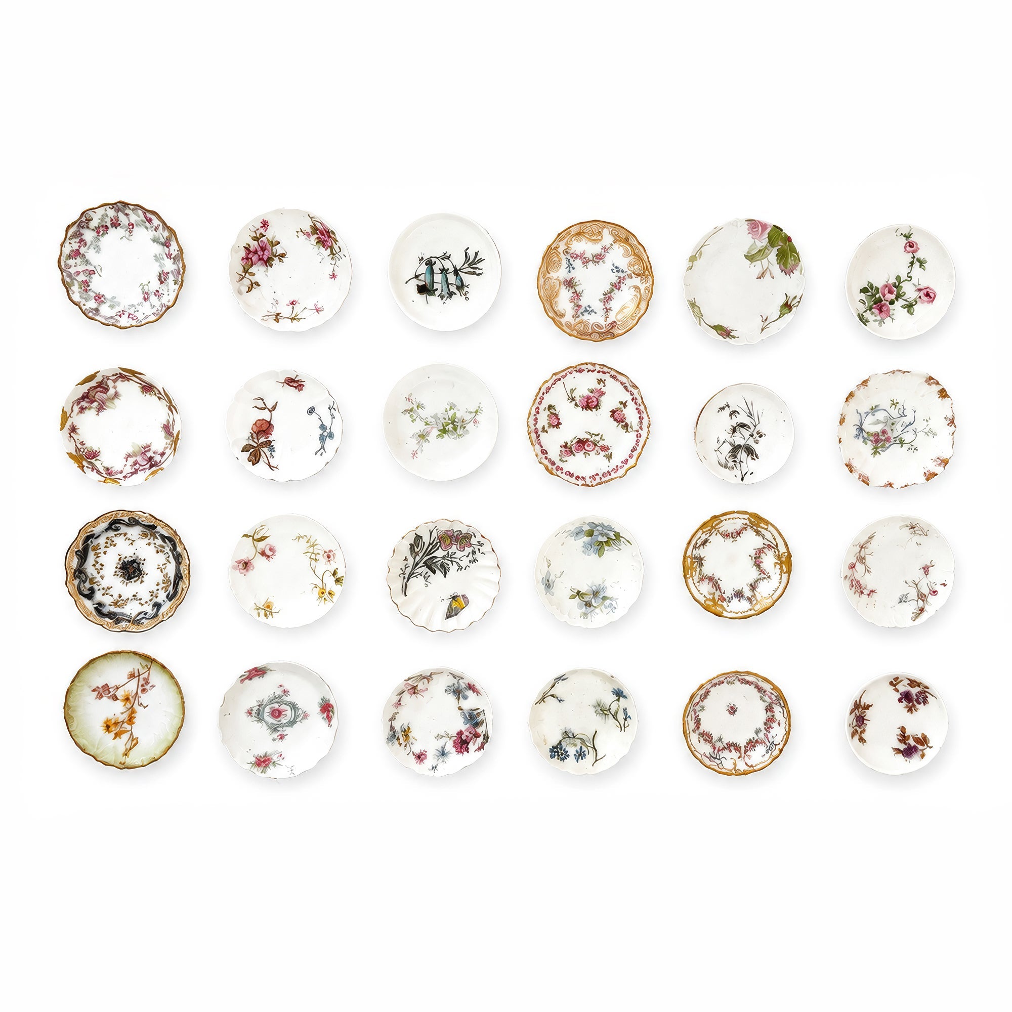 Collection of Antique Limoges Butter Pats, Lace Doilies and Primitive Caddy