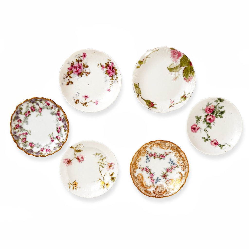 Collection of Antique Limoges Butter Pats, Lace Doilies and Primitive Caddy