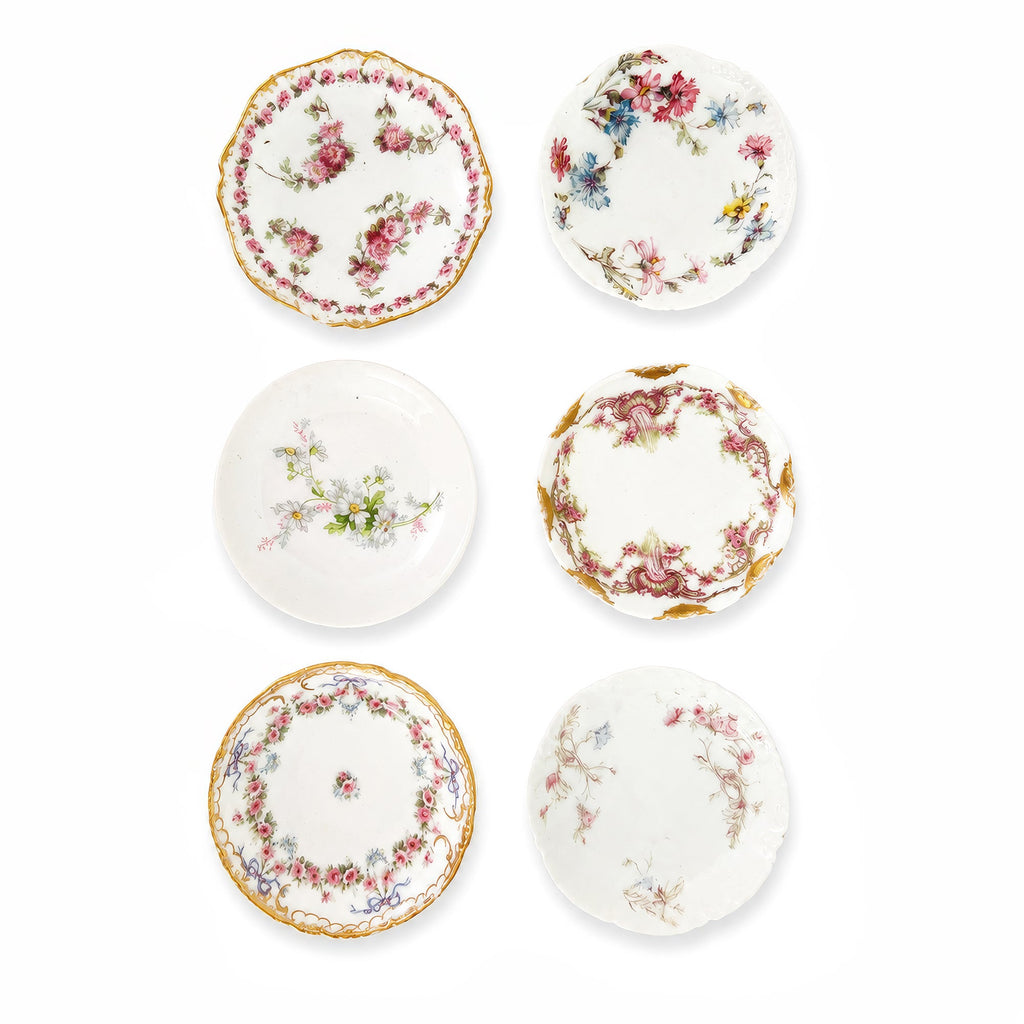 Collection of Antique Limoges Butter Pats, Lace Doilies and Primitive Caddy