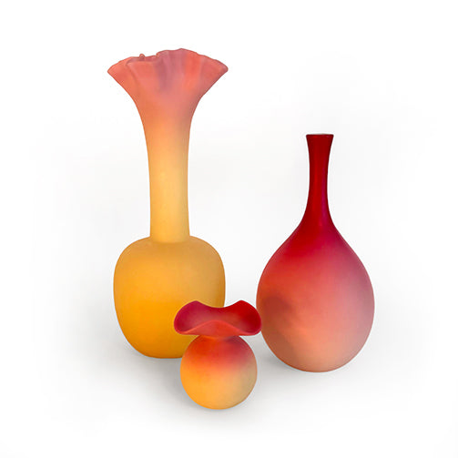 Set of Three Satin Glass Vases