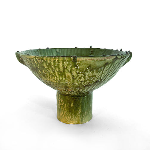 Pair of Green Ceramic Pedestal Bowls