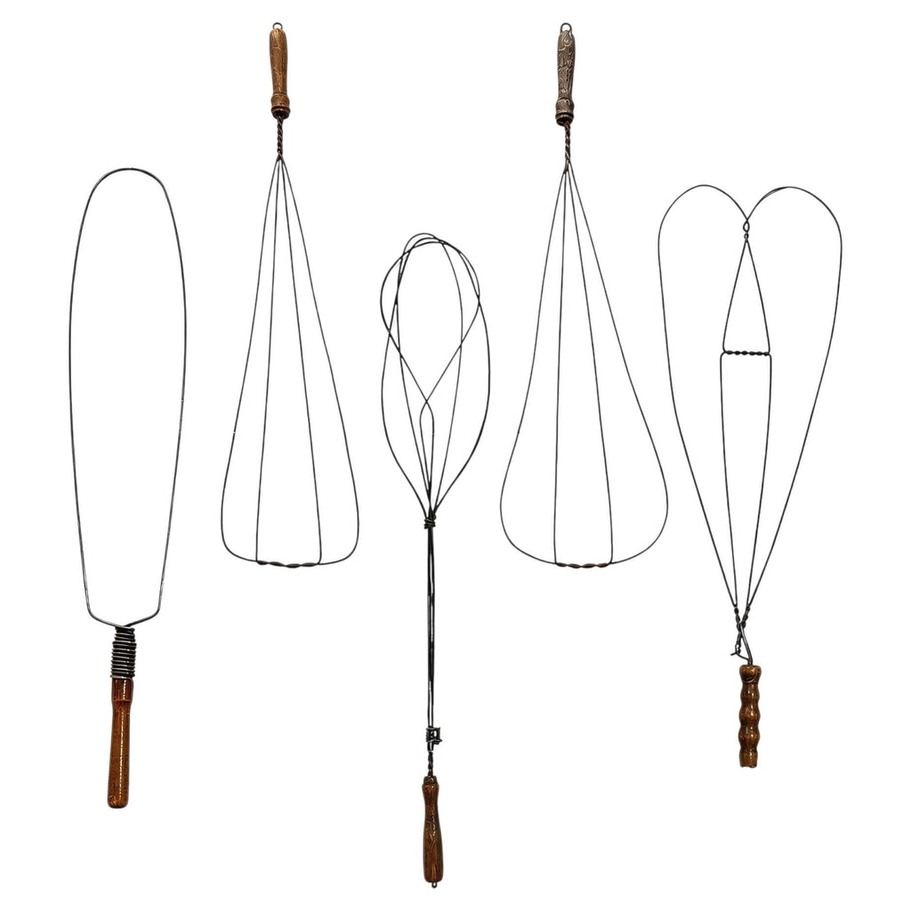 Antique Collection of Five Carpet Beaters, Wood and Wire, Circa 1900