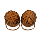 Pair of Antique Handwoven Shaker Baskets with Brass Details
