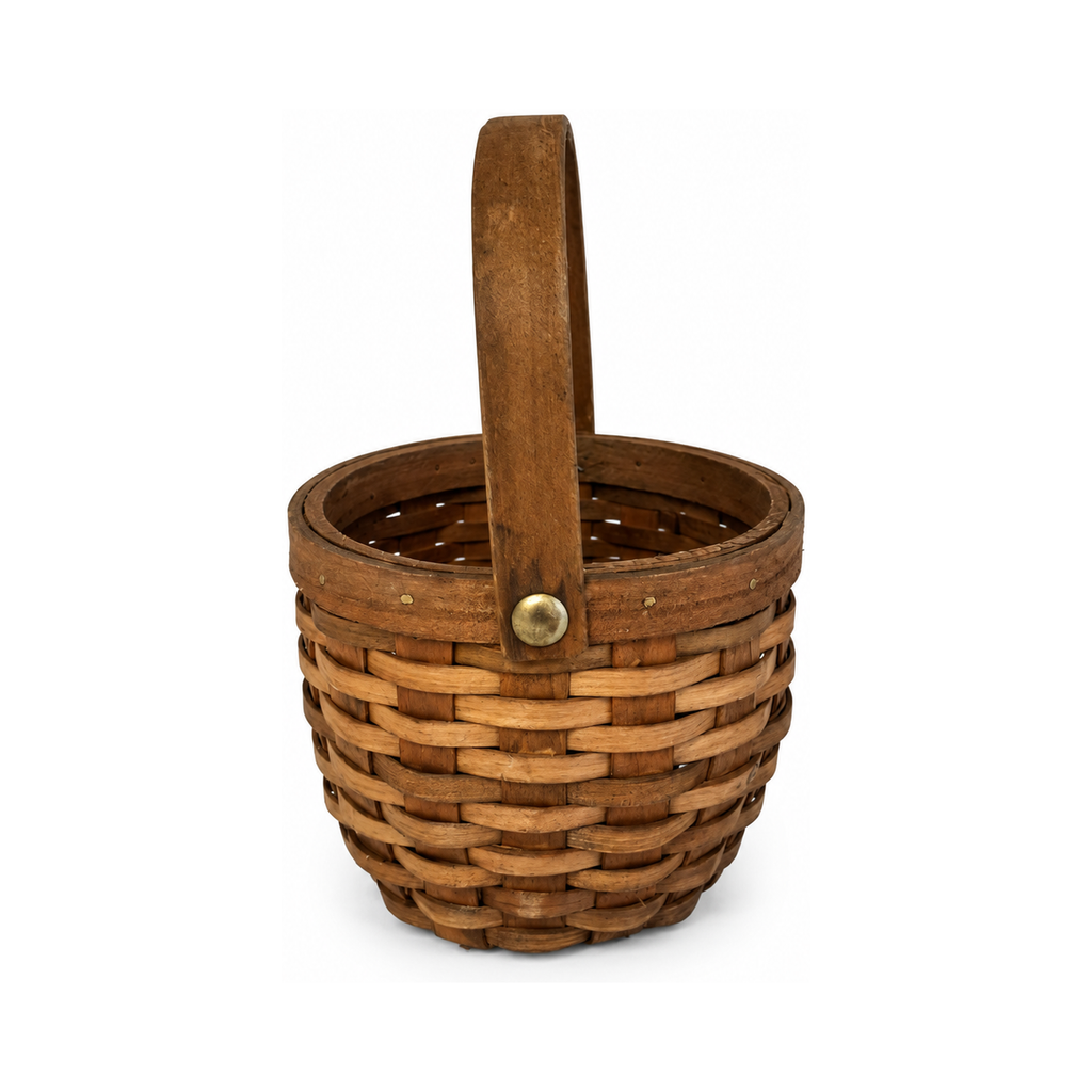 Pair of Antique Handwoven Shaker Baskets with Brass Details