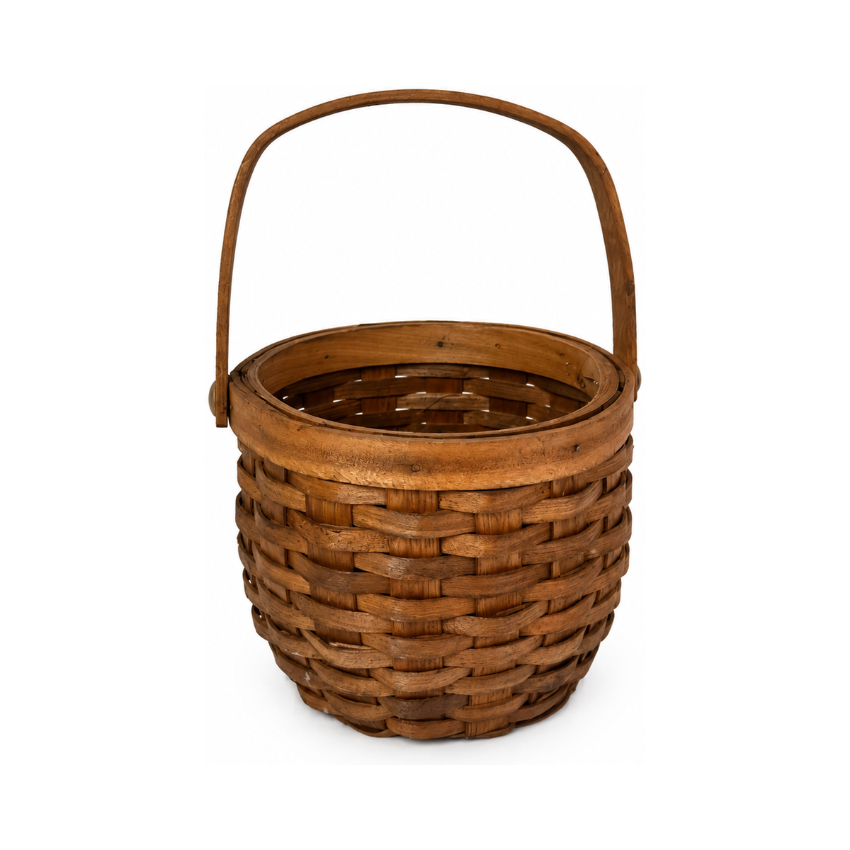 Pair of Antique Handwoven Shaker Baskets with Brass Details