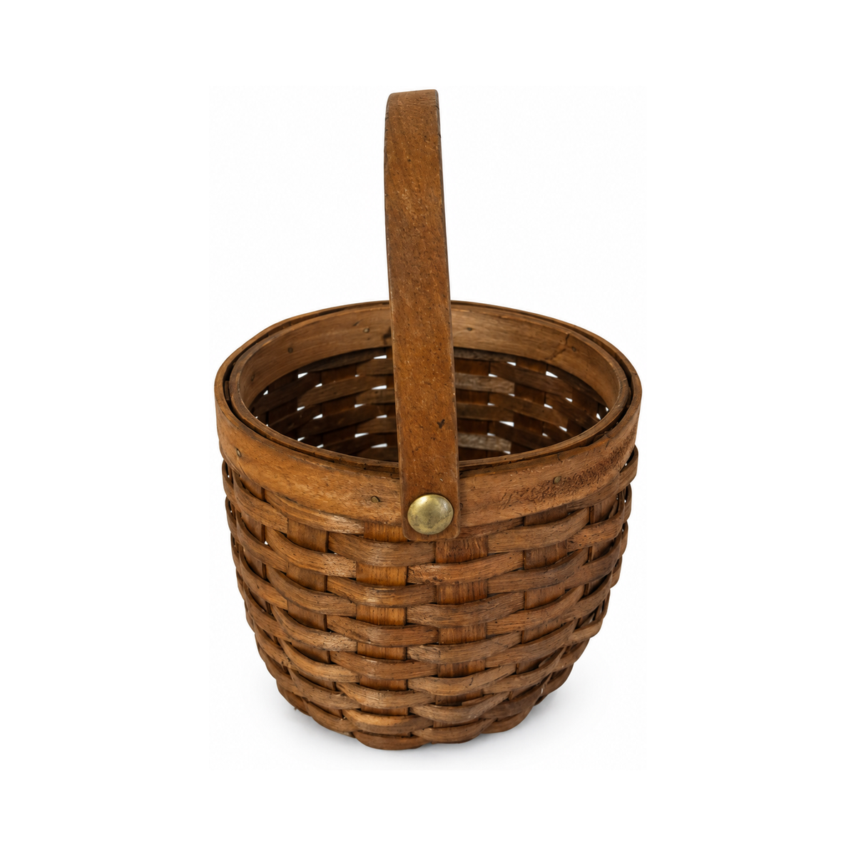 Pair of Antique Handwoven Shaker Baskets with Brass Details